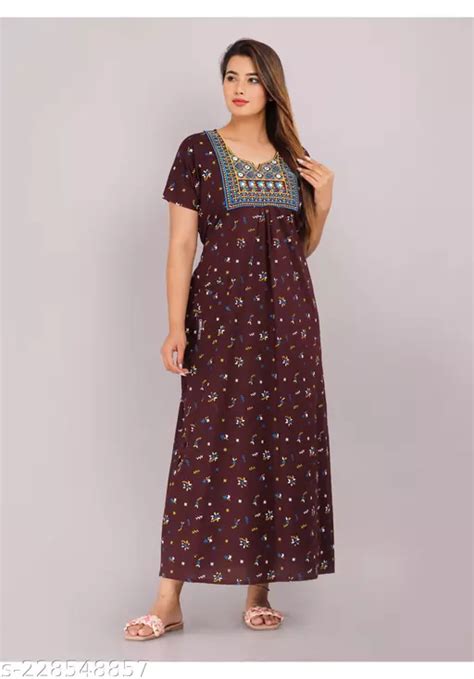 Women Cotton Printed Embroidered Nightdress Nighty