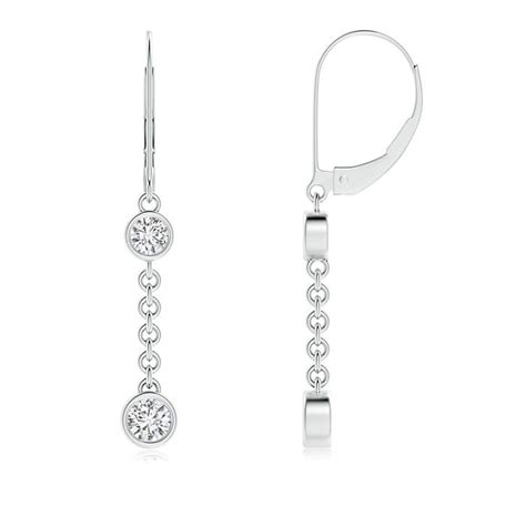 Bezel Set Two Stone Diamond Leverback Drop Earrings Angara