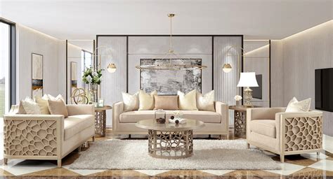 Luxury Champagne Sofa Set 3pcs Solid Wood Traditional Homey Design Hd