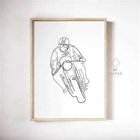 Free Man Biker Line Art Printable Files Cafe Racer Art Prints Wild