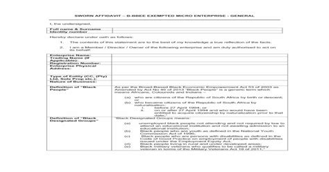 Affidavit For B Bbee Exempted Micro Enterprise · Sworn Affidavit B