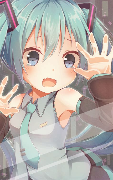 Open Mouth Blue Eyes Blue Hair Behind The Glass Vocaloid Twintails