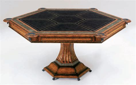 The manufacture of card tables as fine home furniture lasted to the middle of the 1800s. Six player card table. Luxury furnishings