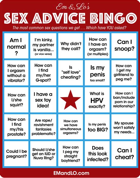 Sex Advice Bingo Which Common Questions Have You Asked Em And Lo