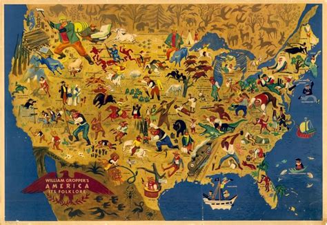 Pictorial Map Of American Folk Legends By William Gropper 1946