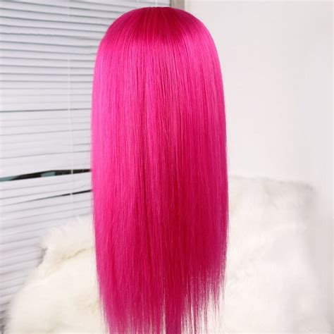 Custom Hot Pink Long Silky Straight 360 Full Lace Front Human Remy Hair