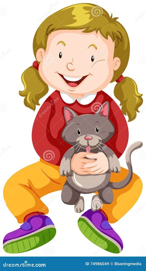 Little Girl Hugging Pet Cat Stock Vector Illustration Of White Pupil