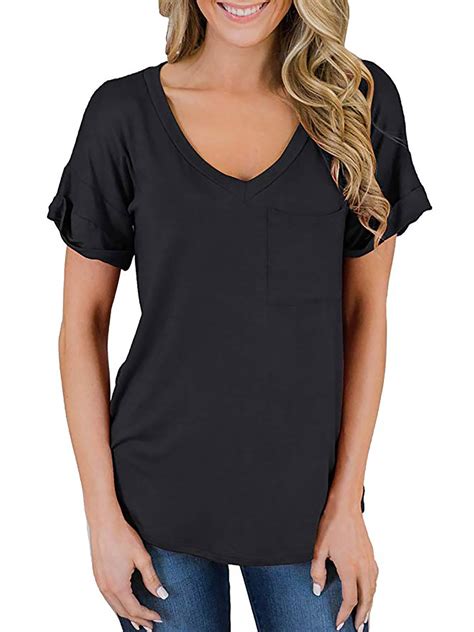 Selfieee Selfieee Womens Plain Casual Loose Short Sleeve Tops