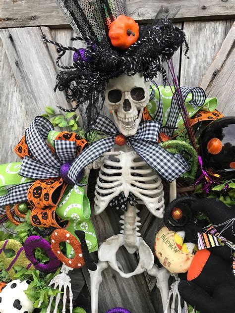 Mr Bones Skeleton Wreath Skeleton Decor Halloween Wreath Halloween