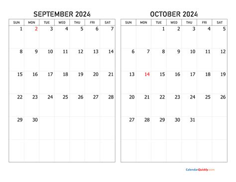 September And October 2024 Calendar Calendar Quickly