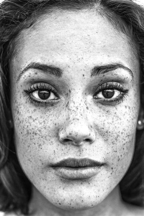Freckle Portrait Black And White Black And White Close Up Portrait Of
