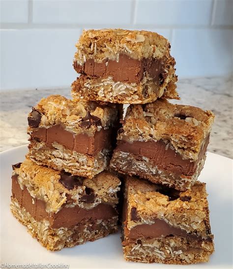 Add the oatmeal, flour, baking soda, chocolate chips, and salt and mix until combined and the dough holds together. Sinful Oatmeal Dark Chocolate Fudge Bars - Homemade ...