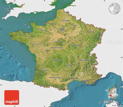 Satellite Map Of France Single Color Outside