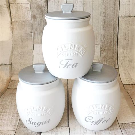 Check spelling or type a new query. White and Silver Kitchen Canisters, Tea Coffee Sugar Jars ...