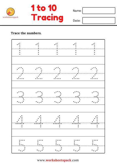 Trace Numbers 1 10 Worksheet