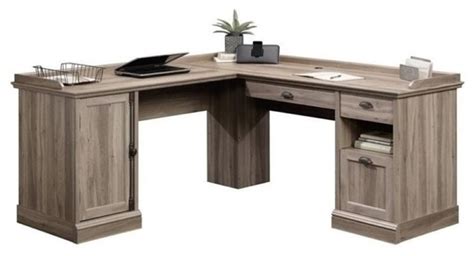 Bowery Hill Contemporary Wood L Shaped Home Office Desk In Salt Oak