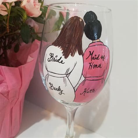 Hand Painted Bride Bridesmaid Maid Of Honor Wine Glass