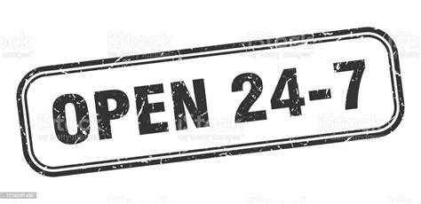 Open 24 7 Stamp Open 24 7 Square Grunge Black Sign Stock Illustration