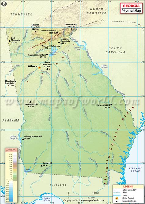 Topographic map of georgia in german. Physical Map of Georgia, USA