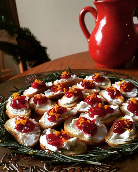 Cranberry Goat Cheese Crostini With Rosemary Garnish Perfect Winter