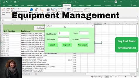 Equipment Management Sheet In Excel Youtube