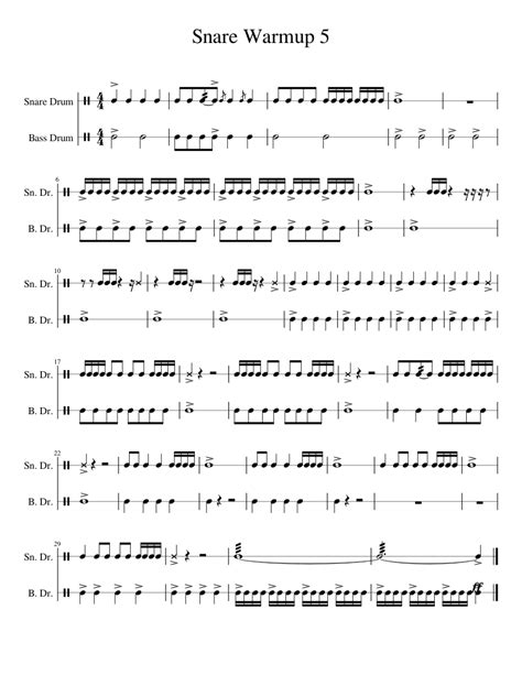 Snare Warmup 5 Sheet Music For Snare Drum Bass Drum Percussion Duet