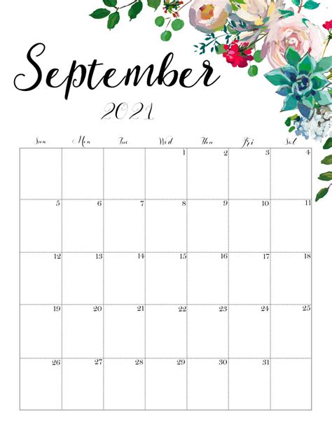 Free Print September 2021 Calendar Printable Calendar 2023