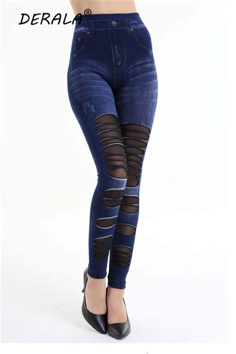 Buy Derala Women Mesh Patchwork Ripped Jeans Jeggings
