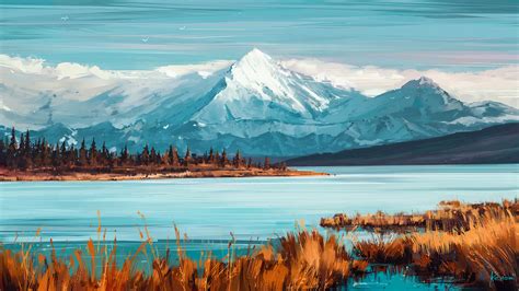 Aenami Digital Art Mountains Lake River Landscape Wallpapers Hd