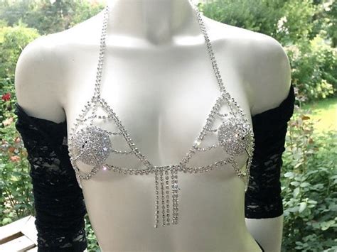 festival rhinestone lingerie crystal bra chain halter fringe