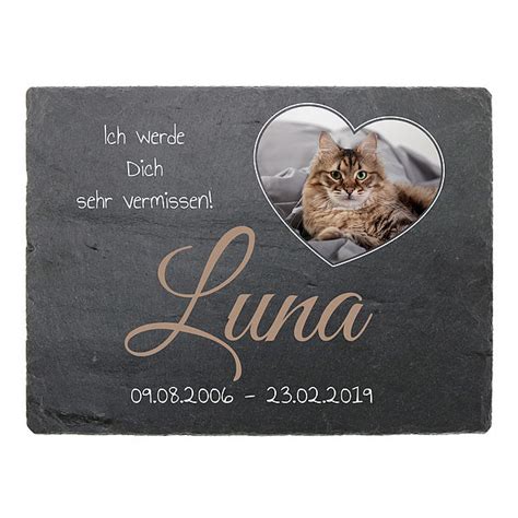 Gedenktafel zur Erinnerung für Ihre Katze aus Schiefer mit Foto 200 x 150 mm - Querformat mit ...