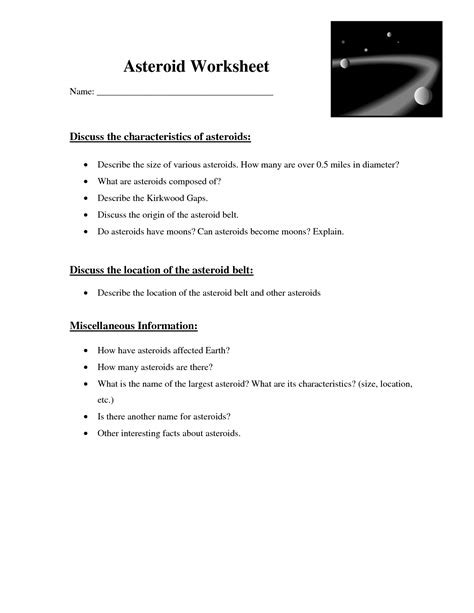 12 Asteroids Comets And Meteors Worksheet