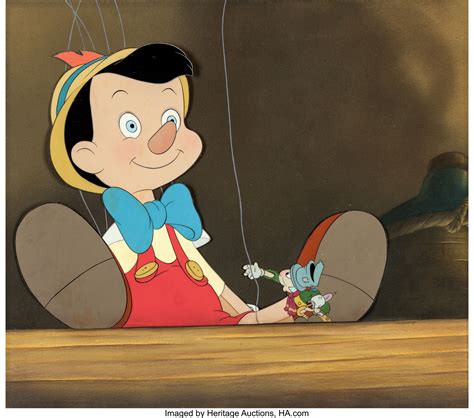 Pinocchio And Jiminy Cricket Production Cel And Painted Background