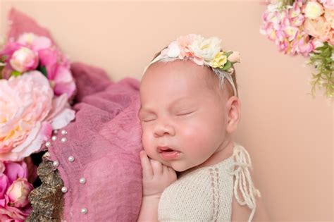 Premium Photo Cute Newborn Baby In A Dress Newborn Girl In Flowers