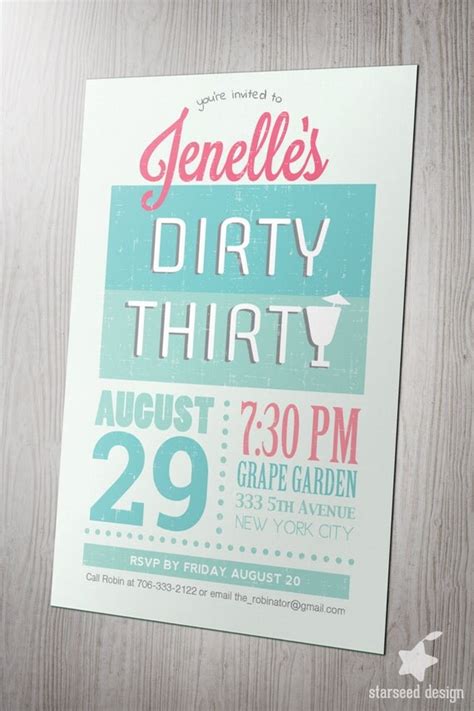 Dirty Thirty Birthday Invitation Invite Party By Starseeddesigninc