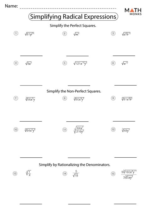 Simplifying Radicals Worksheet With Answers