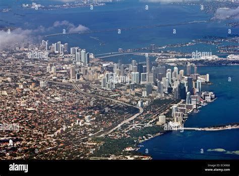 Aerial View Of Miami And Biscayne Bay Florida Usa Stock Photo Alamy
