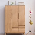 北歐全實木大衣櫃現代簡約橡木三門日式臥室家用收納衣櫥收納櫃