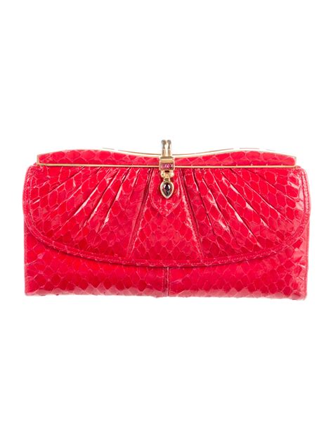 Judith Leiber Snakeskin Frame Clutch Red Clutches Handbags