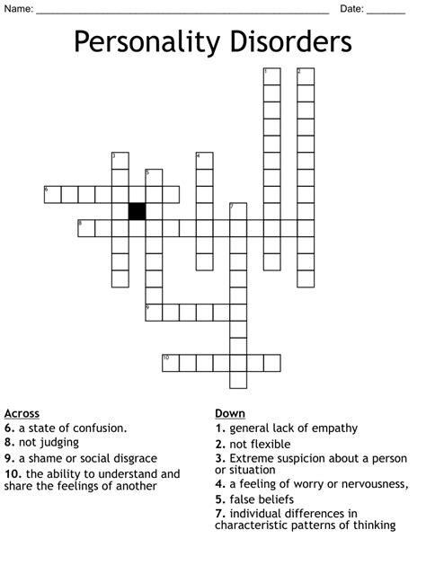Personality Disorders Crossword Wordmint