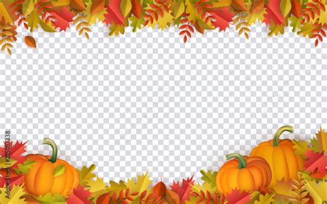 Autumn Leaves And Pumpkins Border Frame With Space Text On Transparent
