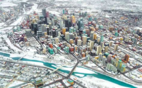 City Cityscape Snow Winter Building River Tilt Shift Urban