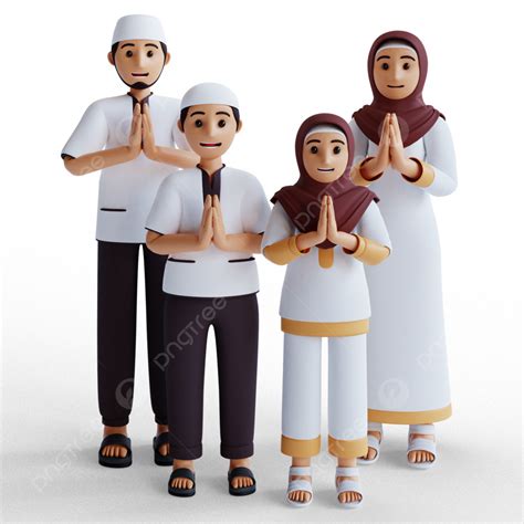 3d Render Rendering Keluarga Muslim Merayakan Idul Fitri Dengan Pose