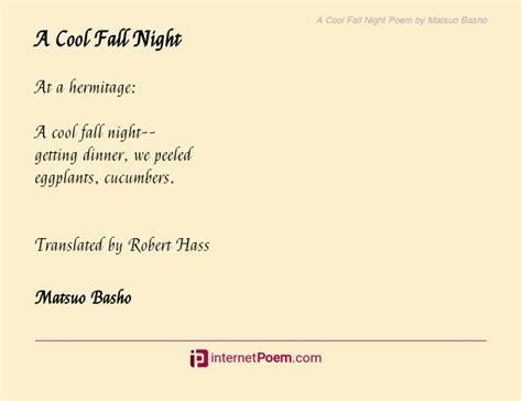 A Cool Fall Night Poem By Matsuo Basho