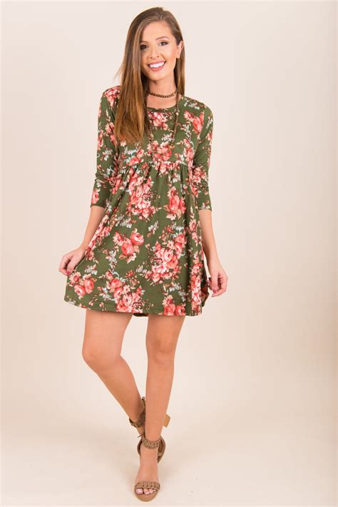 flirtatious in floral dress olive