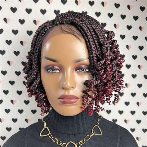 Handmade Box Braids Short Curly Braided Lace Front Wig With Etsy