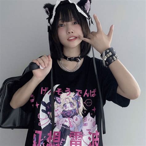 Kawaii Black Punk Anime T Shirt Kawaii Fashion Shop Cute Asian