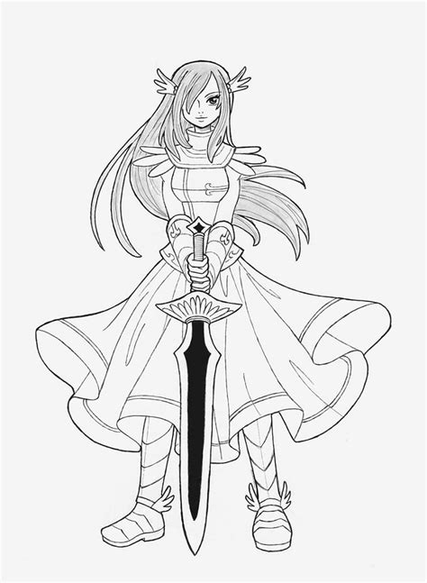 Fairy Tail Erza Coloring Pages Sketch Coloring Page