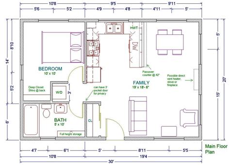 20x30 Single Story Floor Plan One Bedroom Small House Plan Move The