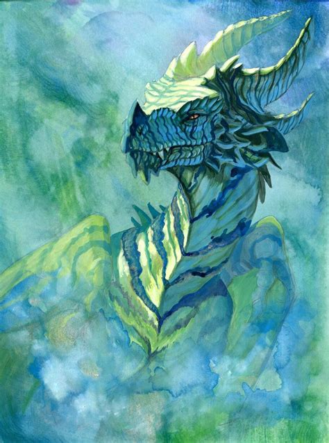 A Painting Of A Blue Dragon With Yellow Wings